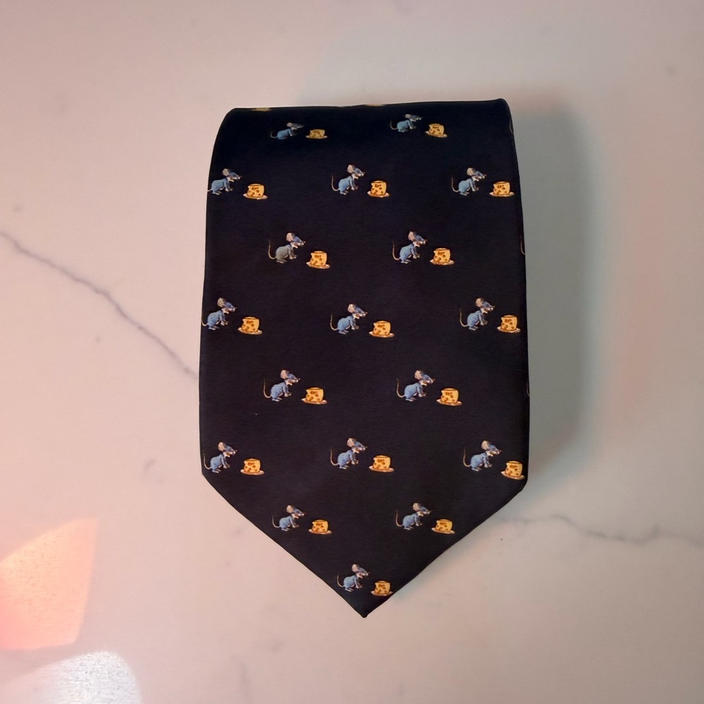Beaufort Novelty Mouse and Cheese Black Silk Tie
